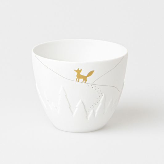 Räder - Portacandele in porcellana tealight - Vasetto Paesaggio con Volpe 6,5x8cm