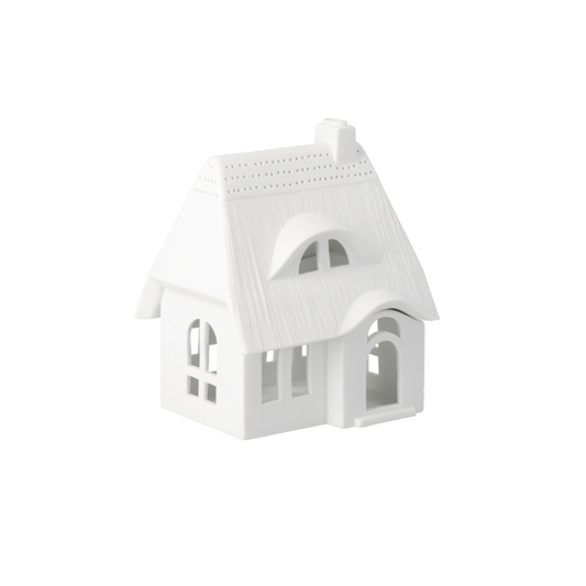 Räder - Casetta in porcellana portacandela tealight - Tetto di paglia h16cm