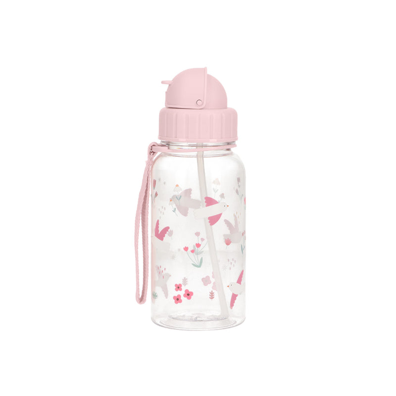 NEW Tutete - Borraccia Tritan 500ml - Uccellini Rosa con Cannuccia Silicone BPA Free