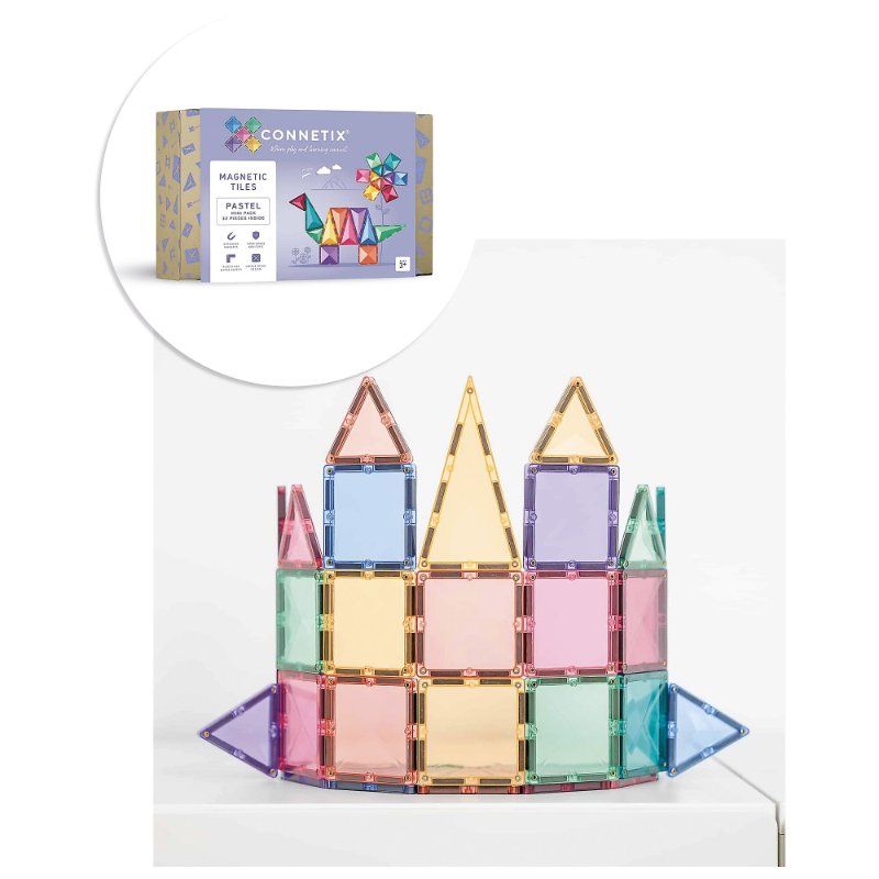 Connetix - Tiles Pastello 32 Pezzi - Mini Pack Mattonelle Magnetiche (Set Base)