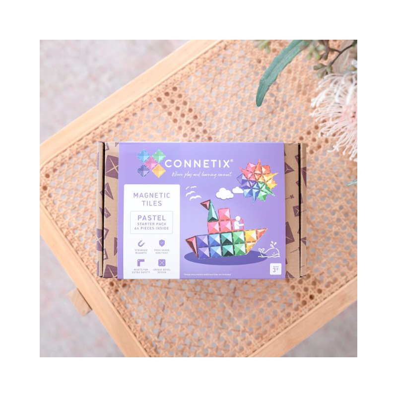 Connetix - Tiles Pastello 64 Pezzi - Starter Pack Tessere Magnetiche (Pacco Iniziale)