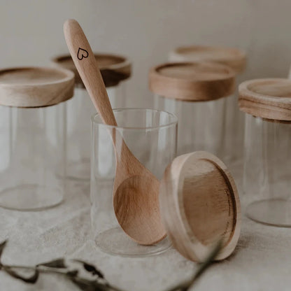 Eulenschnitt - Set di 6 Mini Barattoli in Vetro con Coperchio in Legno di Acacia