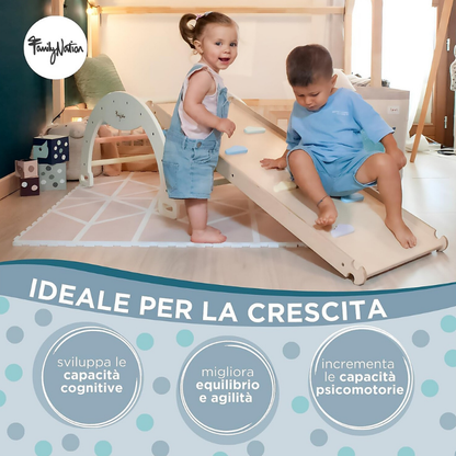 Family Nation - Scivolo/Rampa Montessori per Arco Rainbow e Plicker 2-in-1 per Equilibrio e Agilità - Legno