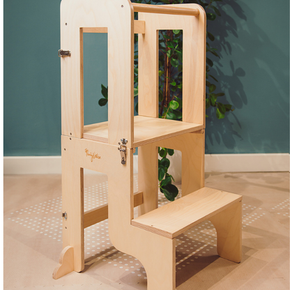 Family Nation - Torre Montessori 2 in 1 convertibile in Tavolo e Sedia - Legno Naturale