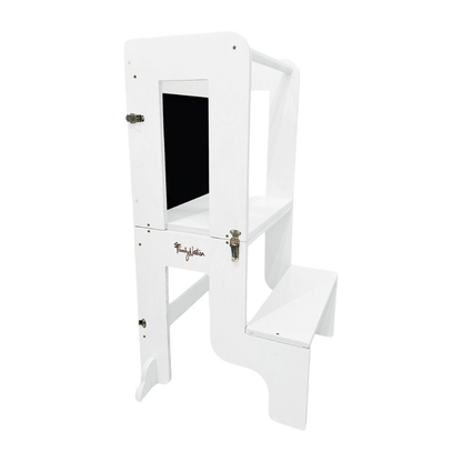 Family Nation - Torre Montessori 3 in 1 con Lavagna magnetica e convertibile in Tavolo e Sedia - Bianco