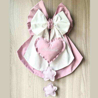 fiocco nasciata rosa e bianco fatto a mano con stoffa