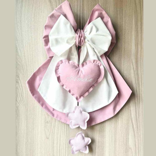 fiocco nasciata rosa e bianco fatto a mano con stoffa