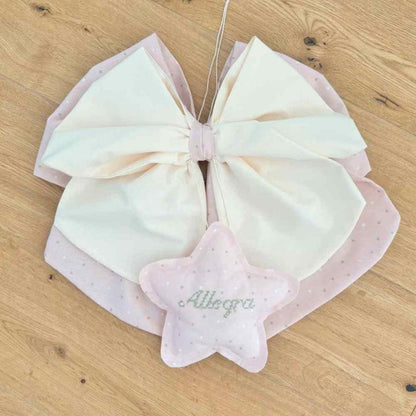 Fiocco nascita bianco e rosa fatto a mano con stella pendaglio