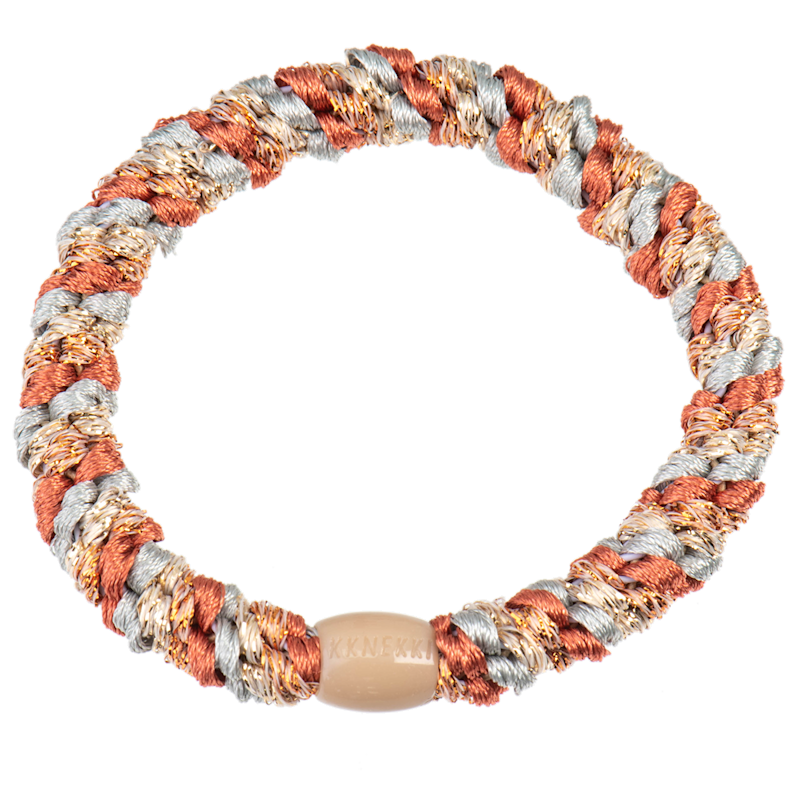 Elastico per capelli e braccialetto KKNEKKI grigio chiaro e terracotta glitter