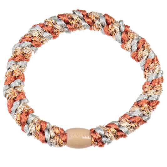 Elastico per capelli e braccialetto KKNEKKI grigio chiaro e terracotta glitter