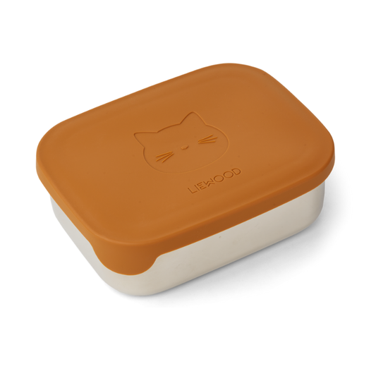 Liewood Arthur Lunchbox Gatto Senape | Contenitore Pappa Merenda Alluminio BPA Free