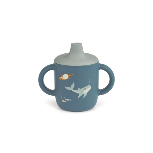Liewood Neil Sippy Cup Blu Animali Mare | Bicchiere Silicone Beccuccio Bimbi