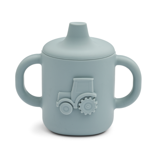 Liewood Amelio Sippy Cup Trattore Blu | Bicchiere Silicone Beccuccio Bimbi