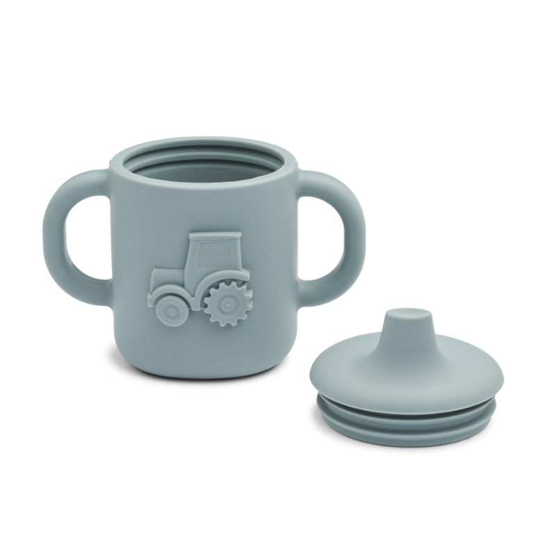 Liewood Amelio Sippy Cup Trattore Blu | Bicchiere Silicone Beccuccio Bimbi