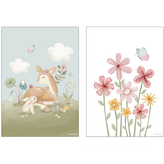 Little Dutch - Poster A3 - Cerbiatto/Fiori - Fairy Garden