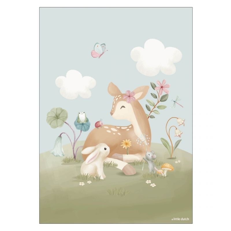 Little Dutch - Poster A3 - Cerbiatto/Fiori - Fairy Garden