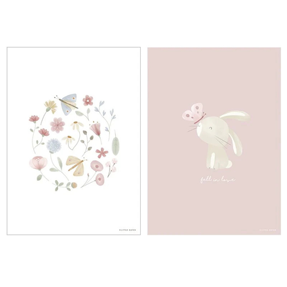 Little Dutch - Poster A3 - Coniglio/Fiori - Flowers & Butterflies