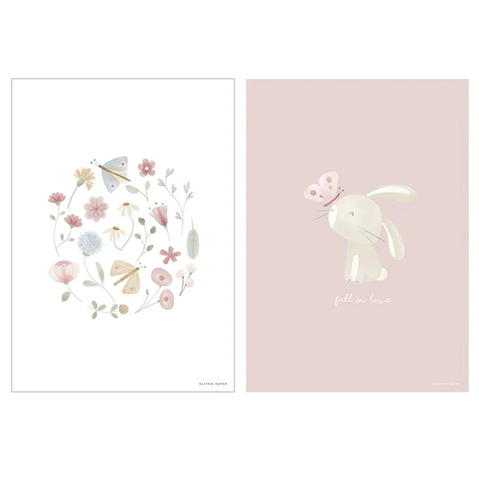 Little Dutch - Poster A3 - Coniglio/Fiori - Flowers & Butterflies