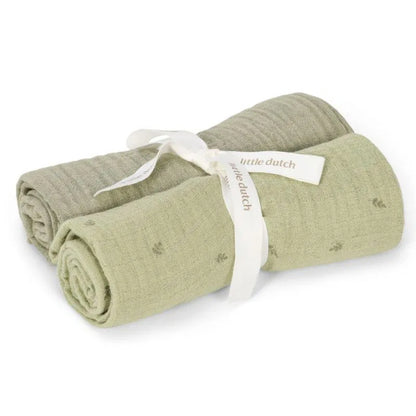 Little Dutch - 2-pack Mussola 70x70 cm - 100% Cotone Organico - Pure Sage
