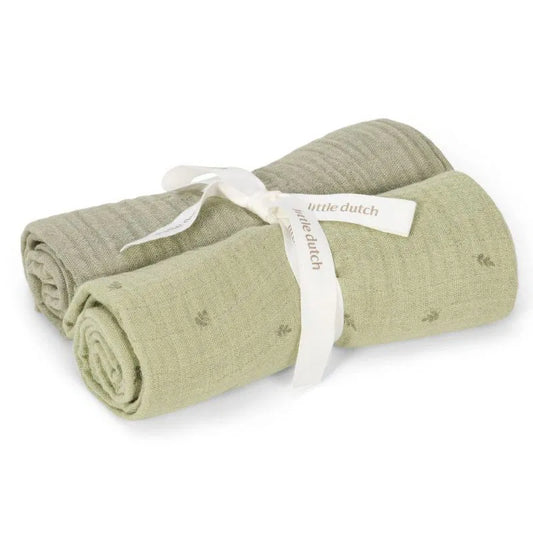 Little Dutch - 2-pack Mussola 70x70 cm - 100% Cotone Organico - Pure Sage