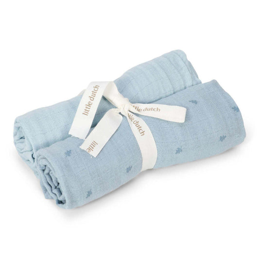 Little Dutch - 2-pack Mussola 70x70 cm - 100% Cotone Organico - Pure Denim Blue