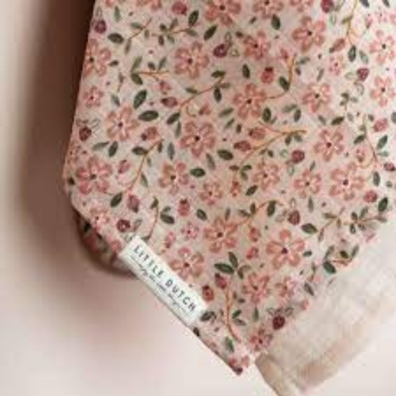 Little Dutch - 2-pack Mussola 70x70 cm - 100% Cotone Organico - Organico - rosa floreale/rosa - Fairy Garden