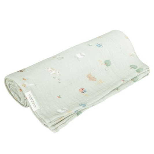 Little Dutch - Panno in Mussola Swaddle 120x120 cm - 100% Cotone Organico - Little Farm