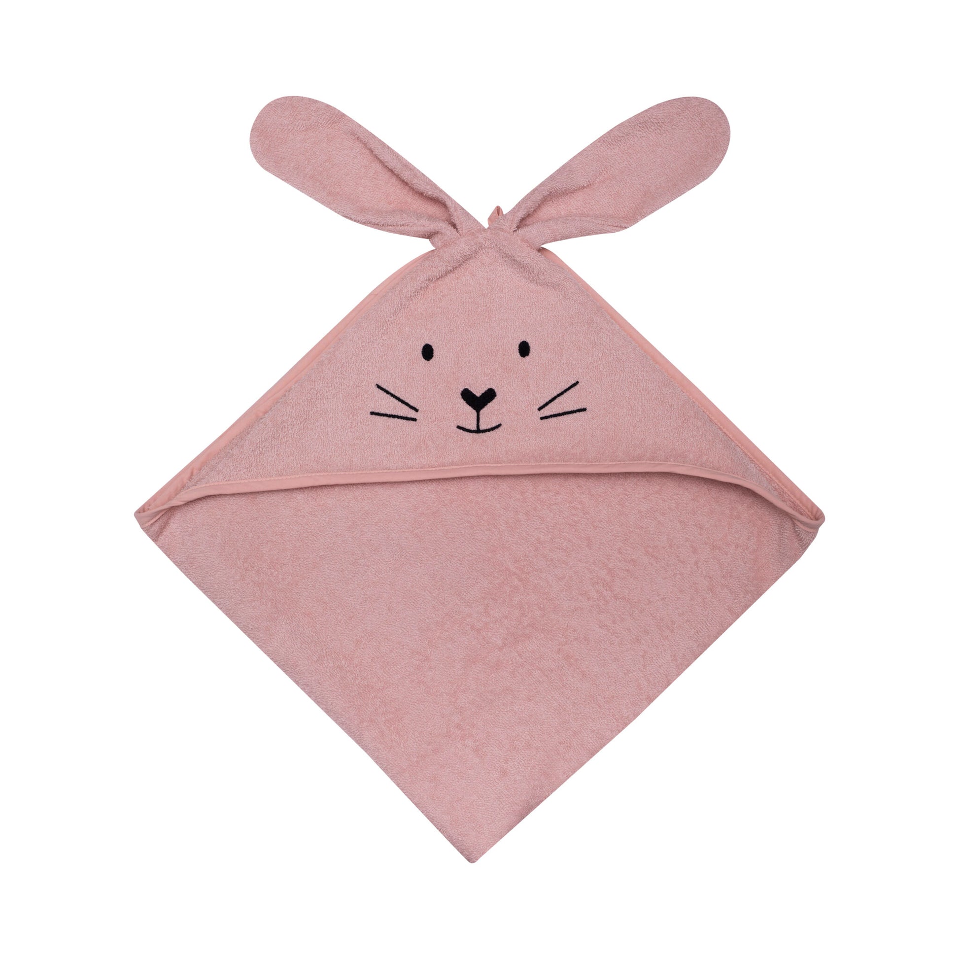 accappatoio neonato 75x75cm coniglietto rosa cotone organico