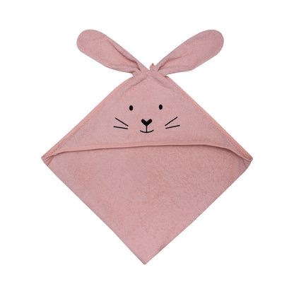 accappatoio neonato 75x75cm coniglietto rosa cotone organico