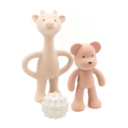 Kit primi giochi in gomma naturale per la dentizione Bamboom Pink Tones