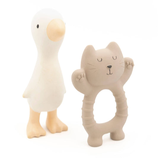Set gatto e papera in gomma naturale per la dentizione Bamboom
