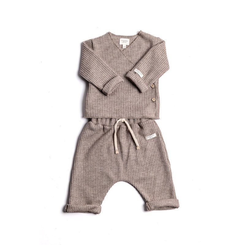 Bamboom twinset neonato con apertura incrociata soft brown
