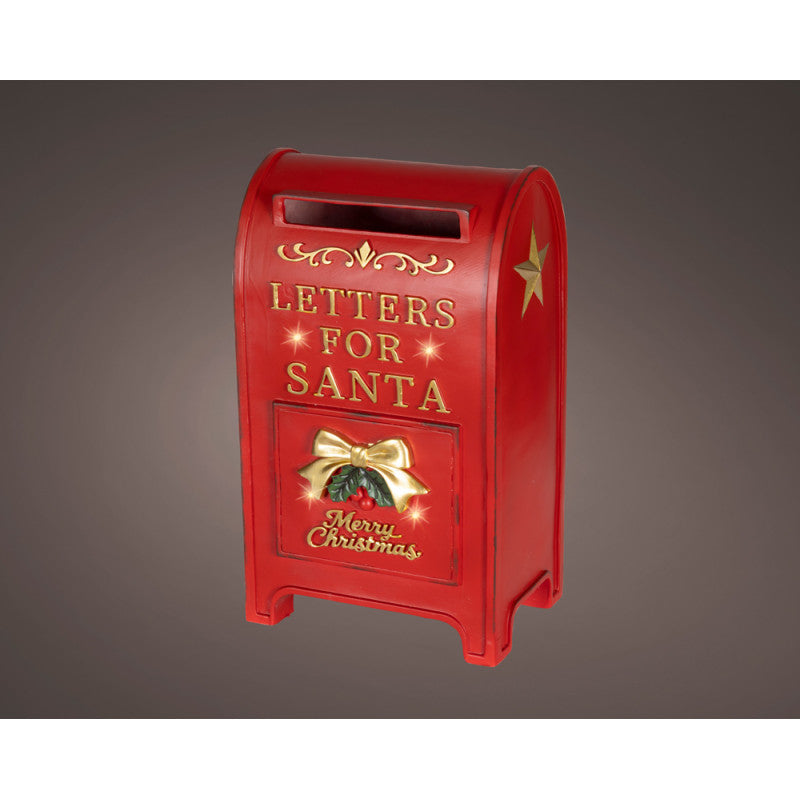 Lumineo - Cassetta postale di Babbo Natale rossa con LED a luce bianca calda
