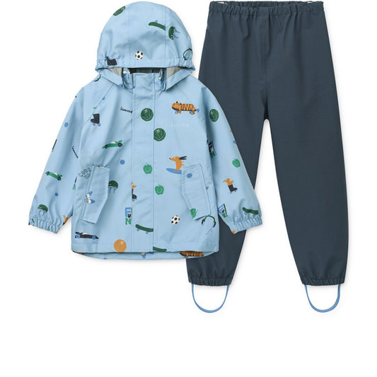 Liewood Pedia completo antipioggia giacca e pantaloni bambini azzurro